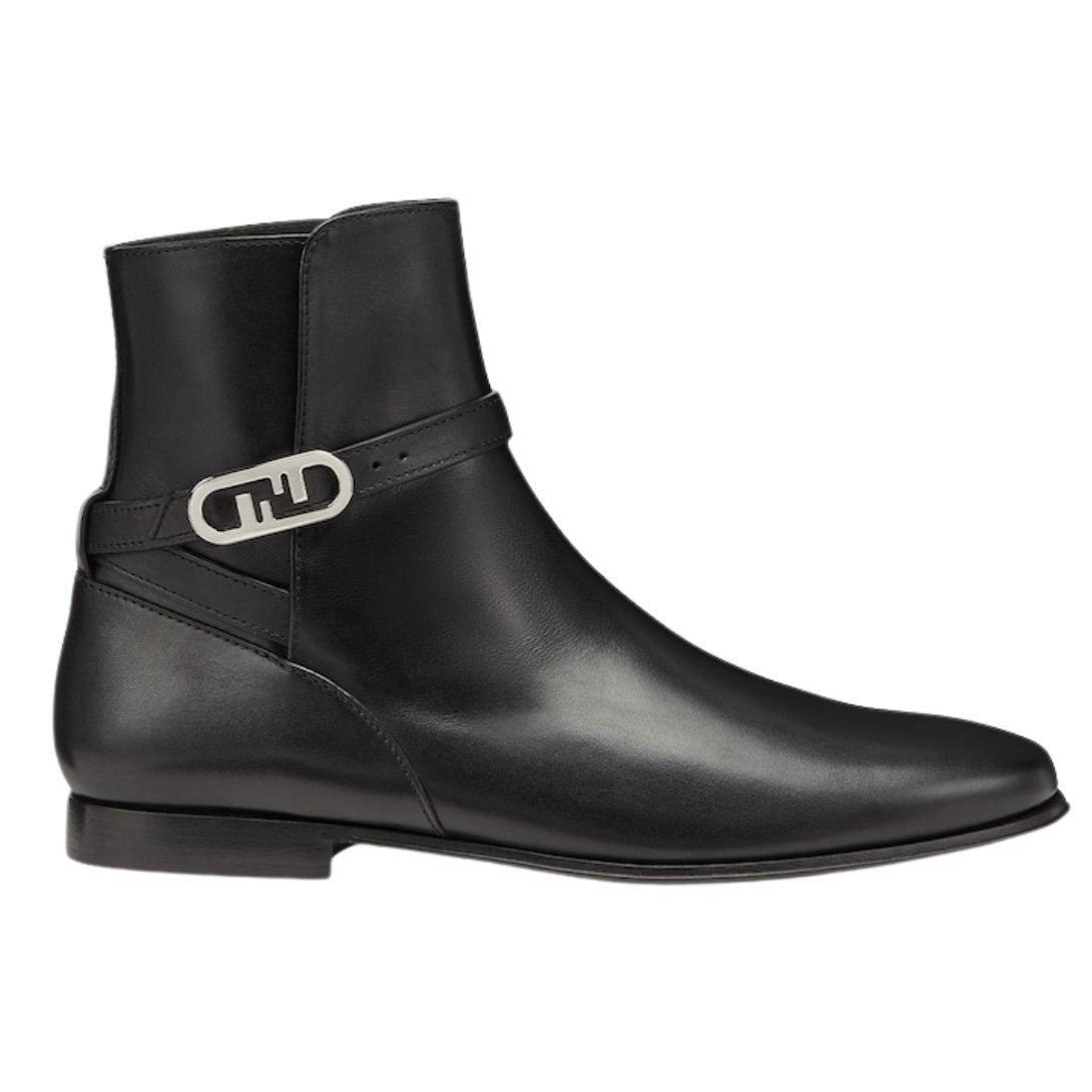 1 FENDI O'LOCK ANKLE BOOTS BLACK LEATHER