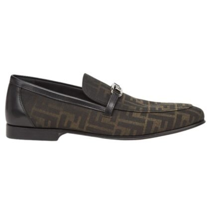 FENDI O LOCK BROWN FF JACQUARD LOAFERS