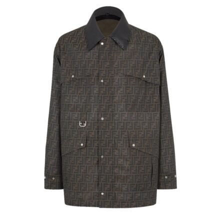 FENDI BROWN WAXED FF JACQUARD BLOUSON