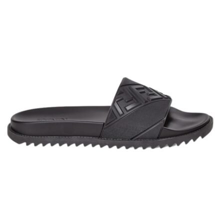 FENDI SLIDES BLACK RUBBER FOOTBED