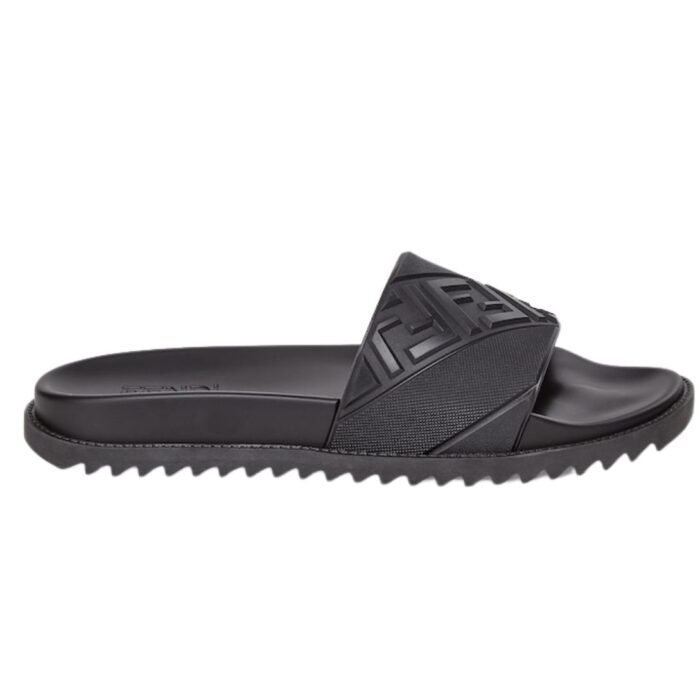 FENDI SLIDES BLACK RUBBER FOOTBED