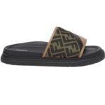 FENDI DIAGONAL SLIDES FF JACQUARD AND LEATHER SLIDES
