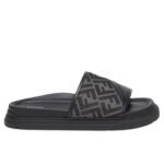 FENDI DIAGONAL SLIDES FF JACQUARD AND LEATHER SLIDES