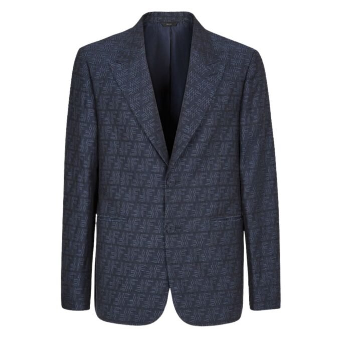 FENDI JACKET BLUE FF LABYRINTH JACQUARD BLAZER