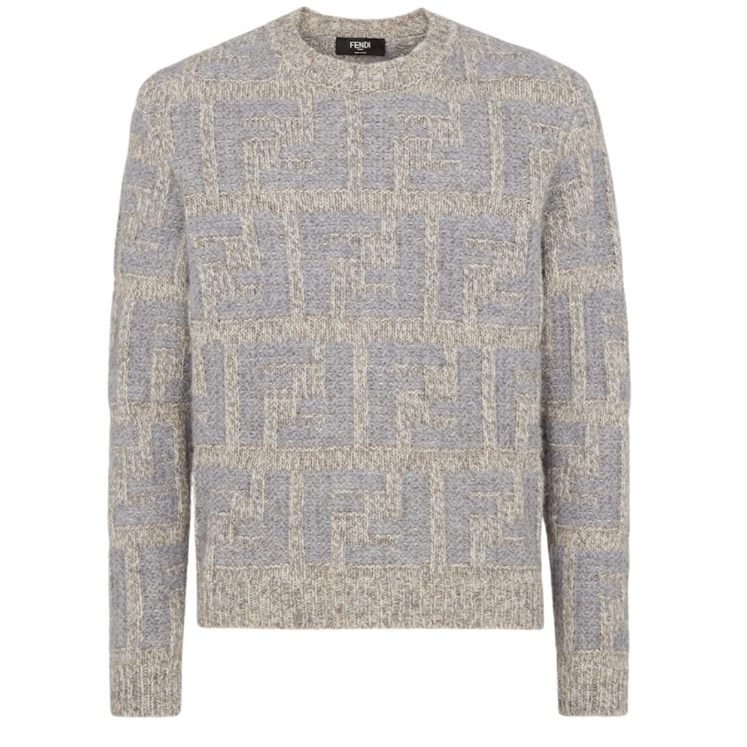 1 FENDI SWEATER GRAY ALPACA AND WOOL FF PULLOVER