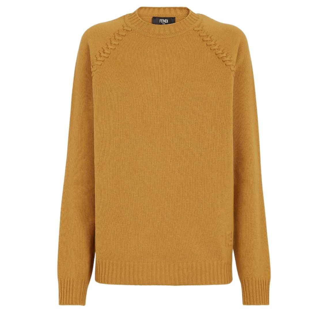 1 FENDI SWEATER OCHER CASHMERE AND WOOL PULLOVER