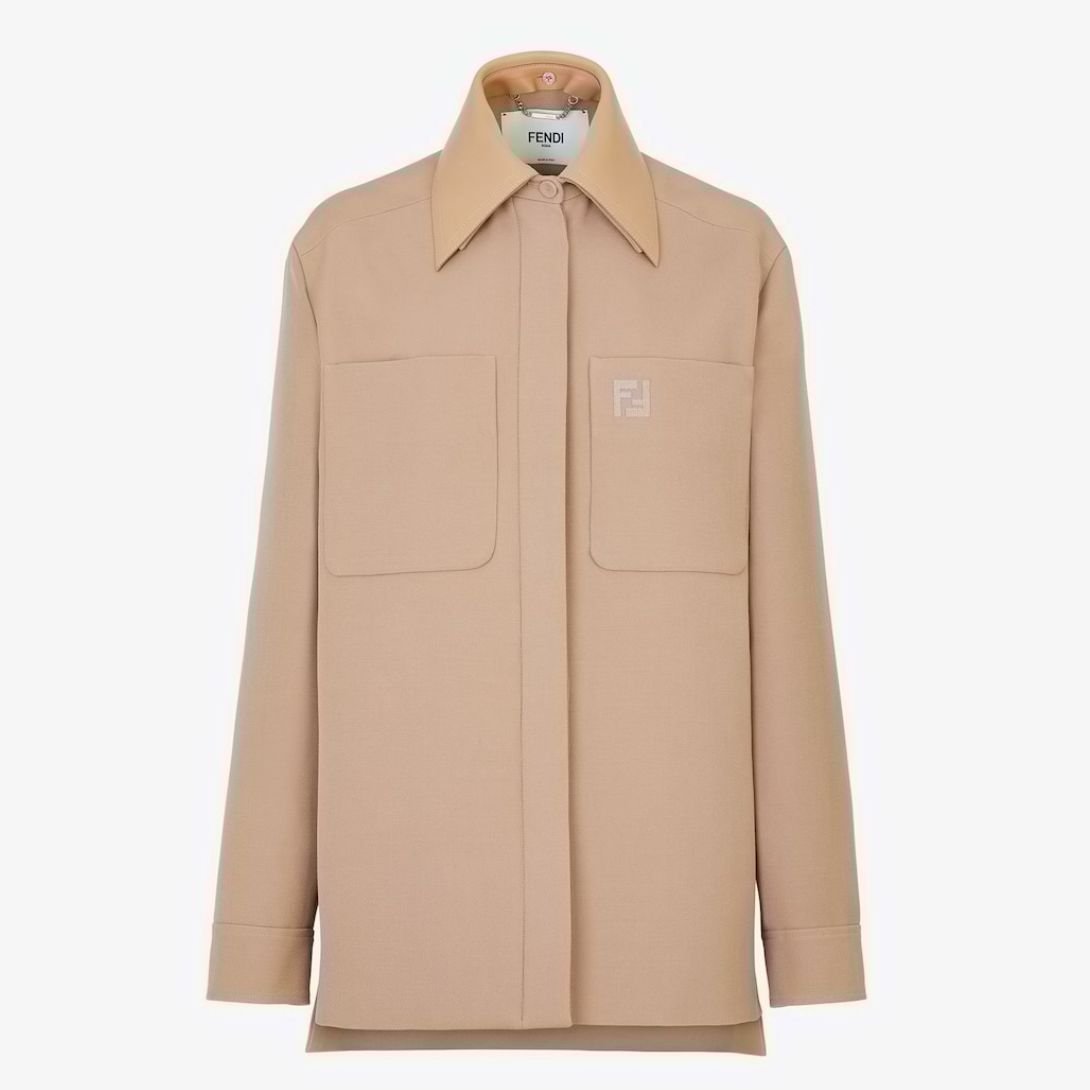 1 FENDI BEIGE WOOL GRAIN DE POUDRE GO TO JACKET