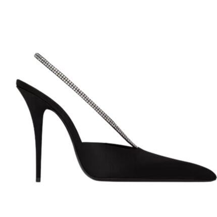 SAINT LAURENT AMANDA SLINGBACK PUMPS IN SATIN CREPE AND RHINESTONES