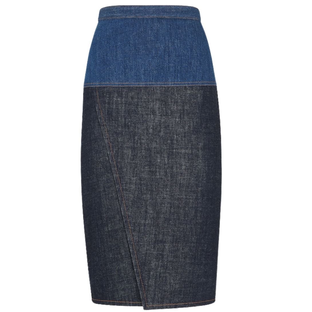 1 FENDI JEANS SKIRT BLUE TWO-TONE DENIM SKIRT