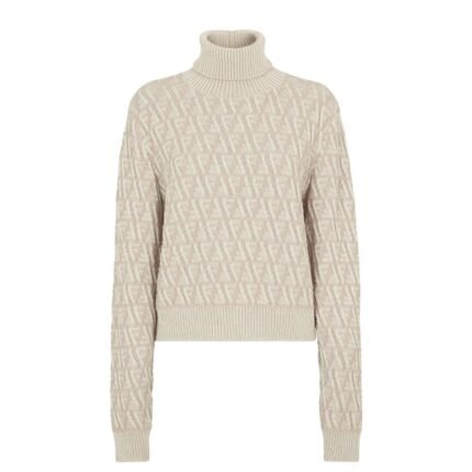 FENDI SWEATER BEIGE FF WOOL AND CASHMERE TURTLENECK JUMPER