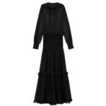 SAINT LAURENT RUFFLED DRESS IN SILK CREPE MUSLIN