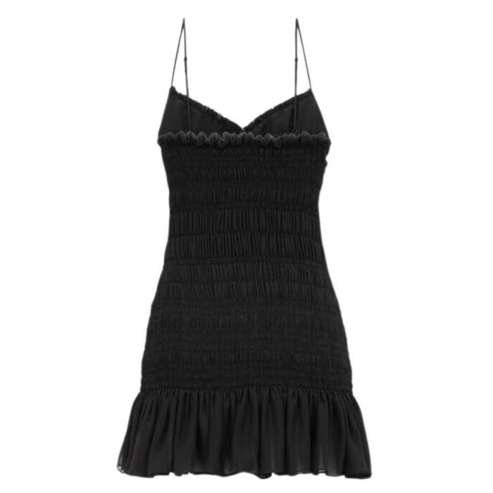SAINT LAURENT SMOCKED DRESS IN SILK MUSLIN CREPE