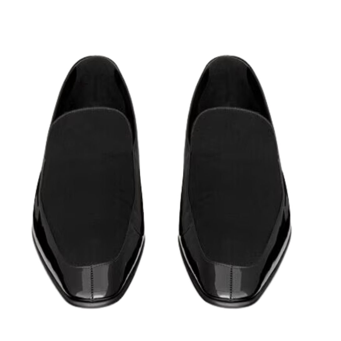 2 SAINT LAURENT GABRIEL LOAFERS IN PATENT LEATHER AND SILK SATIN