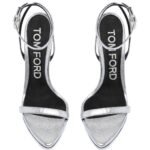 TOM FORD LAMINATED NAPPA LEATHER PADLOCK POINTY NAKED SANDAL SILVER