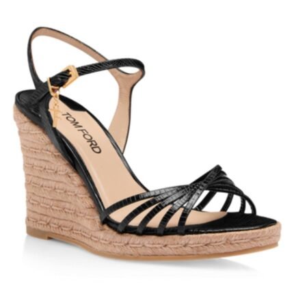 TOM FORD PRINTED LIZARD LEATHER CABANA WEDGE ESPADRILLE BLACK