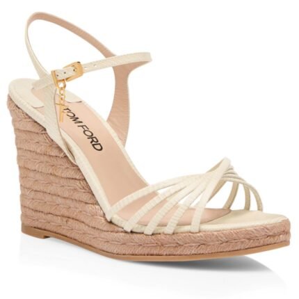 TOM FORD PRINTED LIZARD LEATHER CABANA WEDGE ESPADRILLE IVORY