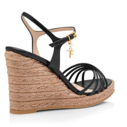 TOM FORD PRINTED LIZARD LEATHER CABANA WEDGE ESPADRILLE BLACK