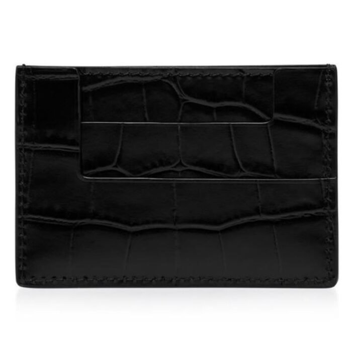 TOM FORD SHINY STAMPED CROCODILE LEATHER CLASSIC TF CARD HOLDER