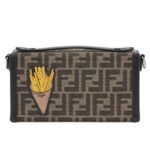FENDI SOFT TRUNK BAGUETTE BROWN FF JACQUARD BAG WITH APPLIQUÉS