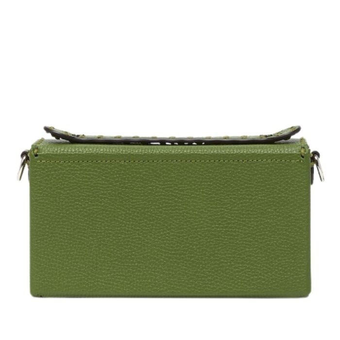 FENDI SELLERIA SOFT TRUNK BAGUETTE GREEN LEATHER BAG WITH 253 HAND-SEWN TOPSTITCHES