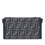 FENDI SOFT TRUNK BAGUETTE FF JACQUARD AND BLUE LEATHER BAG