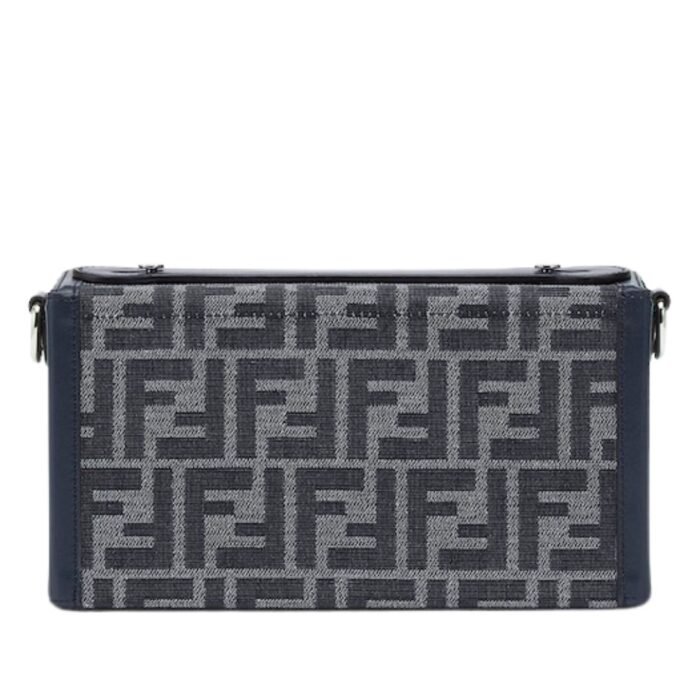 FENDI SOFT TRUNK BAGUETTE FF JACQUARD AND BLUE LEATHER BAG