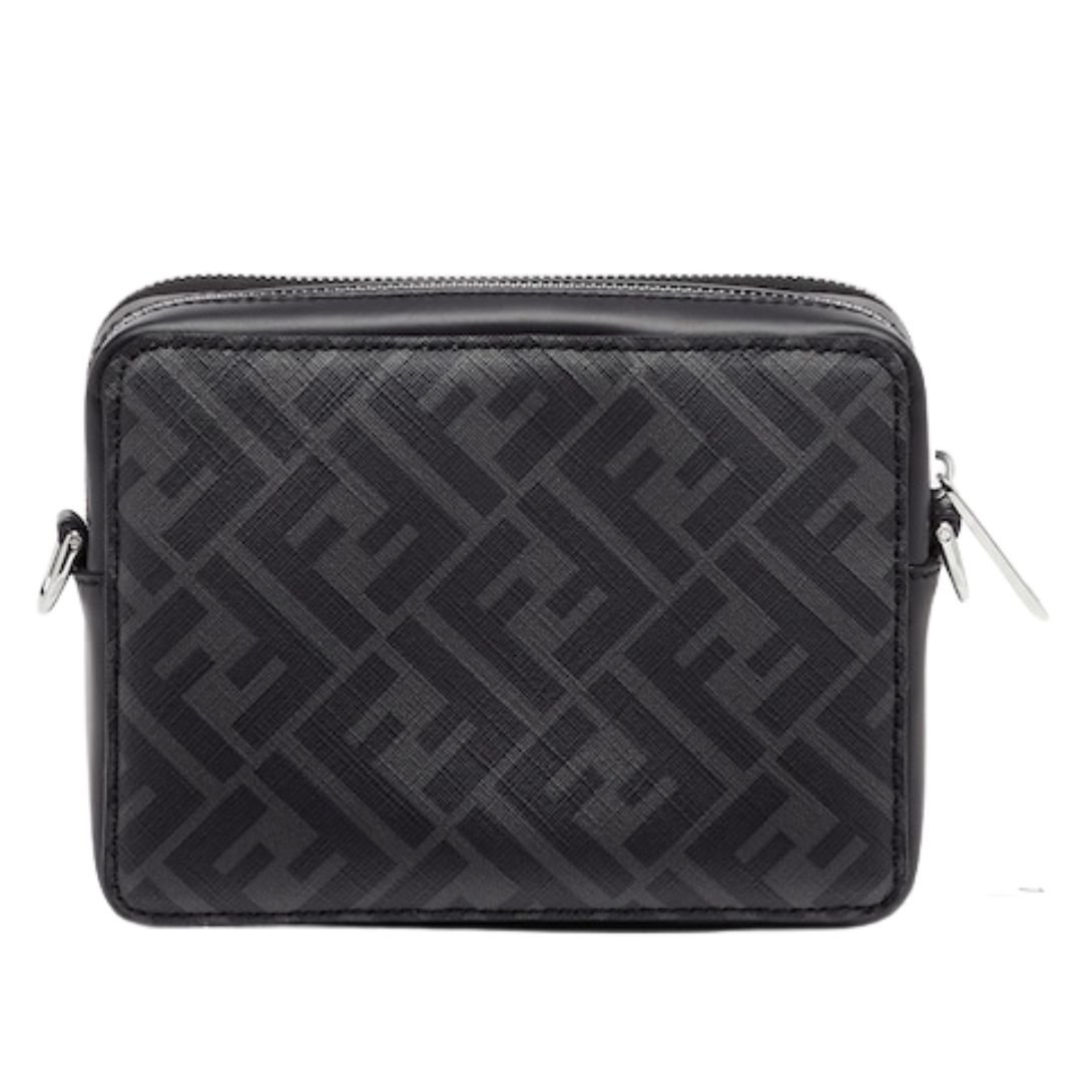 2 FENDI SQUARED FF CAMERA CASE ORGANIZER BLACK LEATHER AND FF BAG