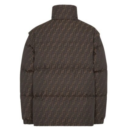 FENDI BROWN FF JACQUARD NYLON PUFFER JACKET