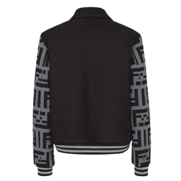 FENDI BLOUSON BLACK WOOL BOMBER JACKET