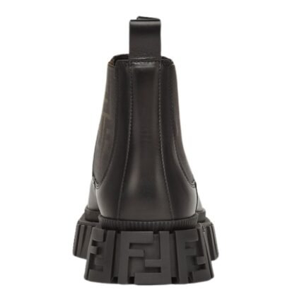 FENDI FORCE BROWN FF JACQUARD AND BLACK LEATHER CHELSEA BOOTS