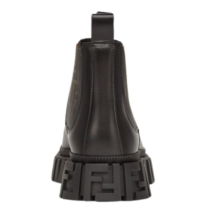 FENDI FORCE BROWN FF JACQUARD AND BLACK LEATHER CHELSEA BOOTS