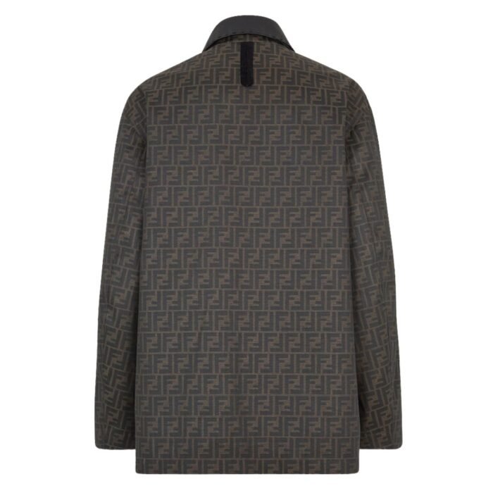 FENDI BROWN WAXED FF JACQUARD BLOUSON