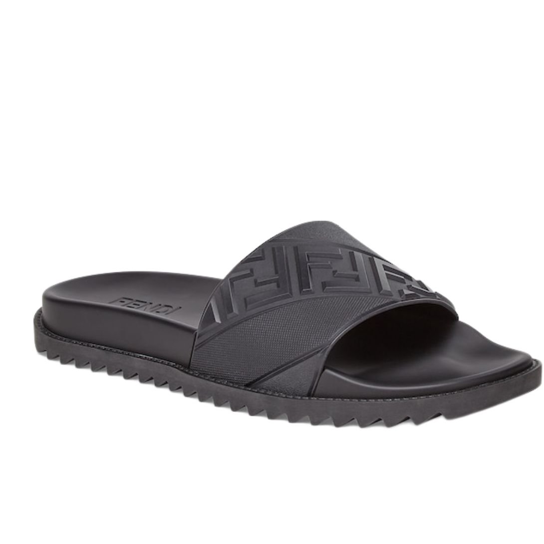 2 FENDI SLIDES BLACK RUBBER FOOTBED