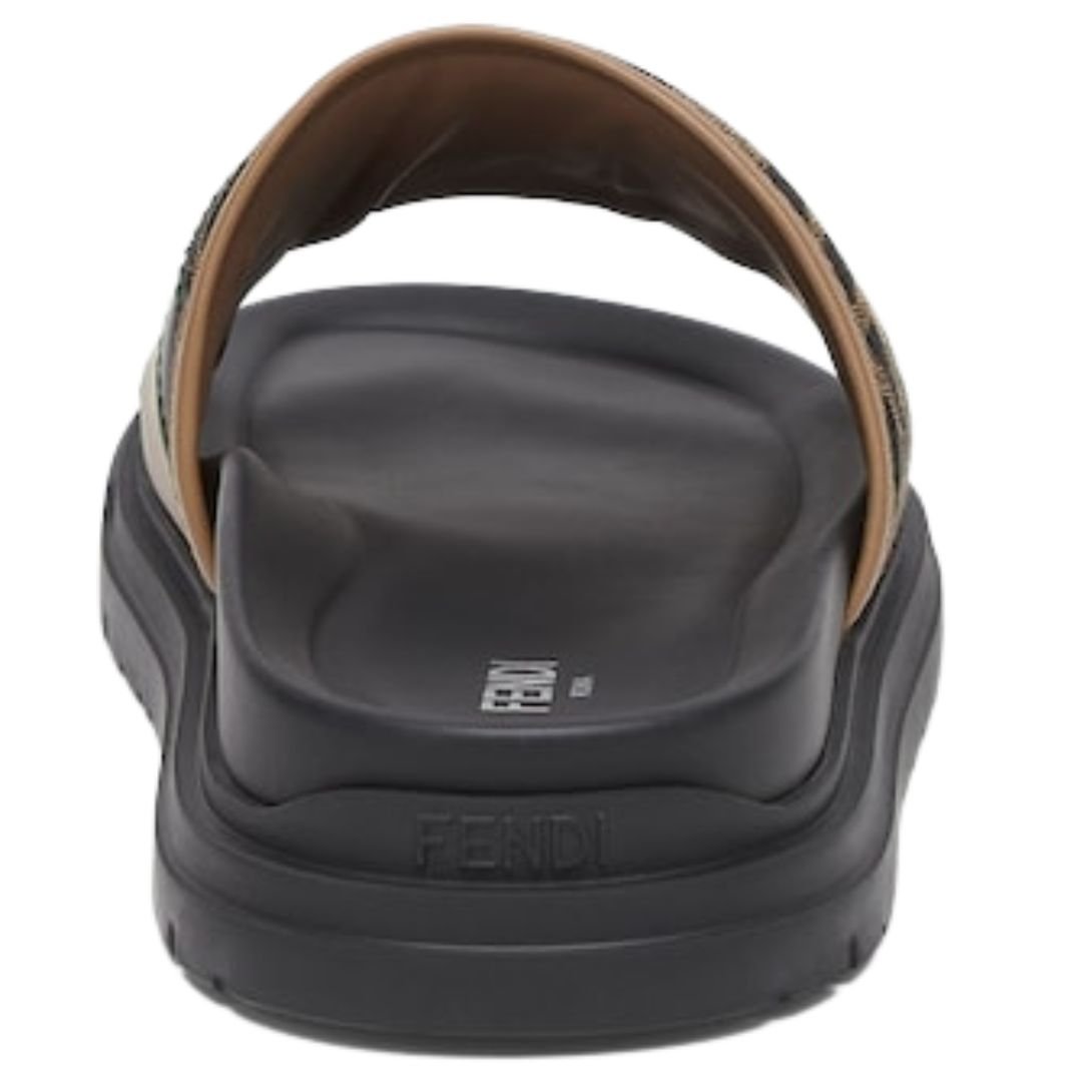 2 FENDI DIAGONAL SLIDES FF JACQUARD AND LEATHER SLIDES