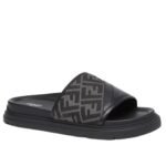 FENDI DIAGONAL SLIDES FF JACQUARD AND LEATHER SLIDES