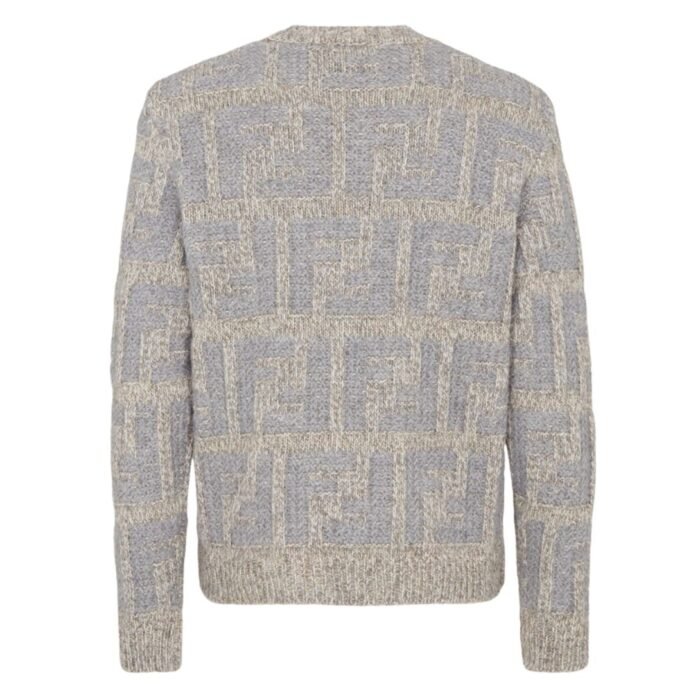 FENDI SWEATER GRAY ALPACA AND WOOL FF PULLOVER