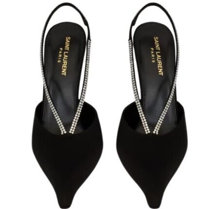 SAINT LAURENT AMANDA SLINGBACK PUMPS IN SATIN CREPE AND RHINESTONES