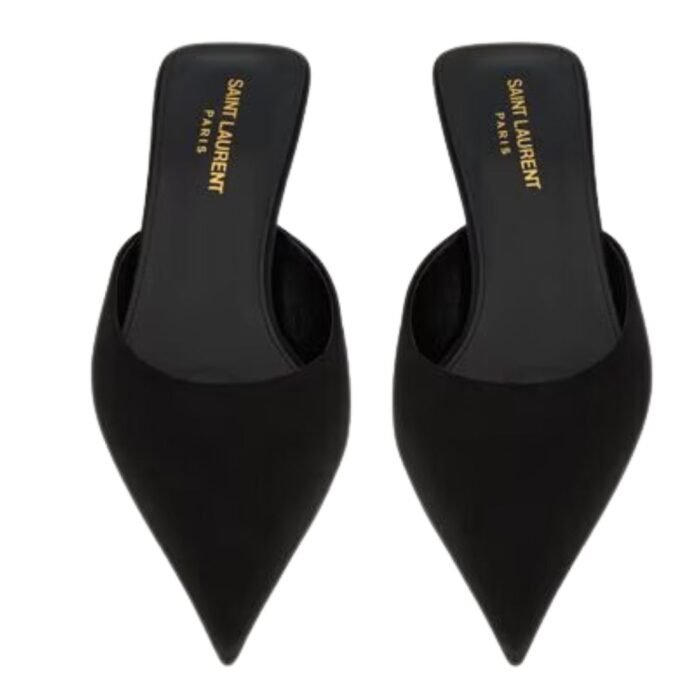 SAINT LAURENT BARBARA MULES IN SATIN CREPE