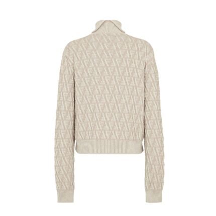 FENDI SWEATER BEIGE FF WOOL AND CASHMERE TURTLENECK JUMPER