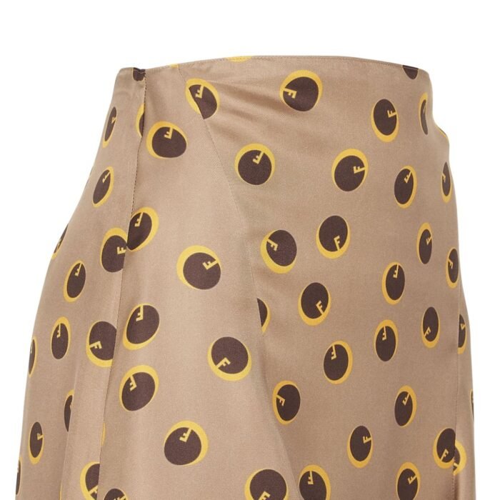 FENDI BROWN PRINTED SILK SKIRT