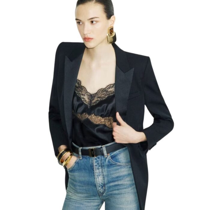 SAINT LAURENT TUXEDO JACKET IN GRAIN DE POUDRE