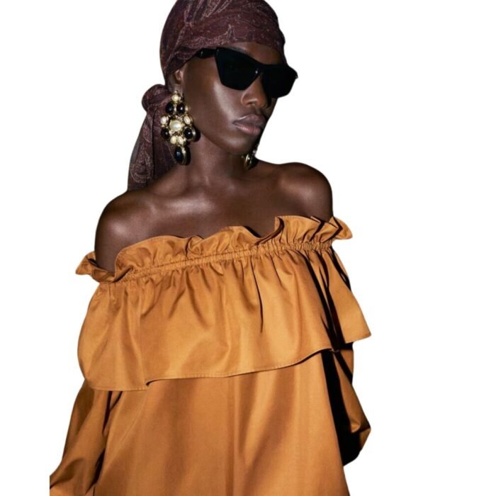 SAINT LAURENT RUFFLED DRESS IN COTTON TWILL