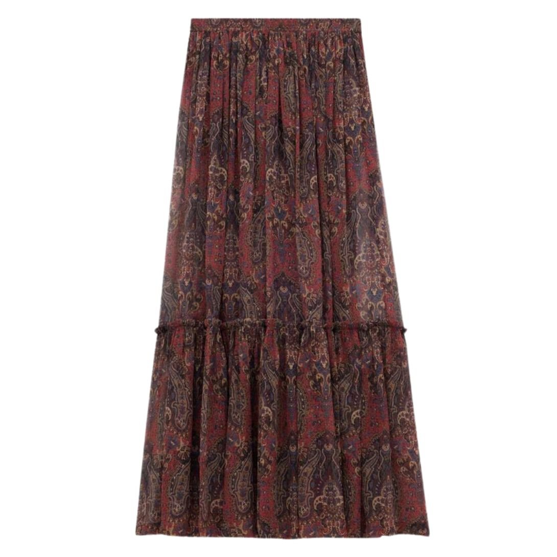3 SAINT LAURENT RUFFLED SKIRT IN PAISLEY SILK CREPON