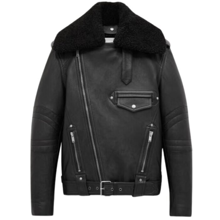 SAINT LAURENT BIKER JACKET IN VINTAGE LEATHER AND SHEARLING
