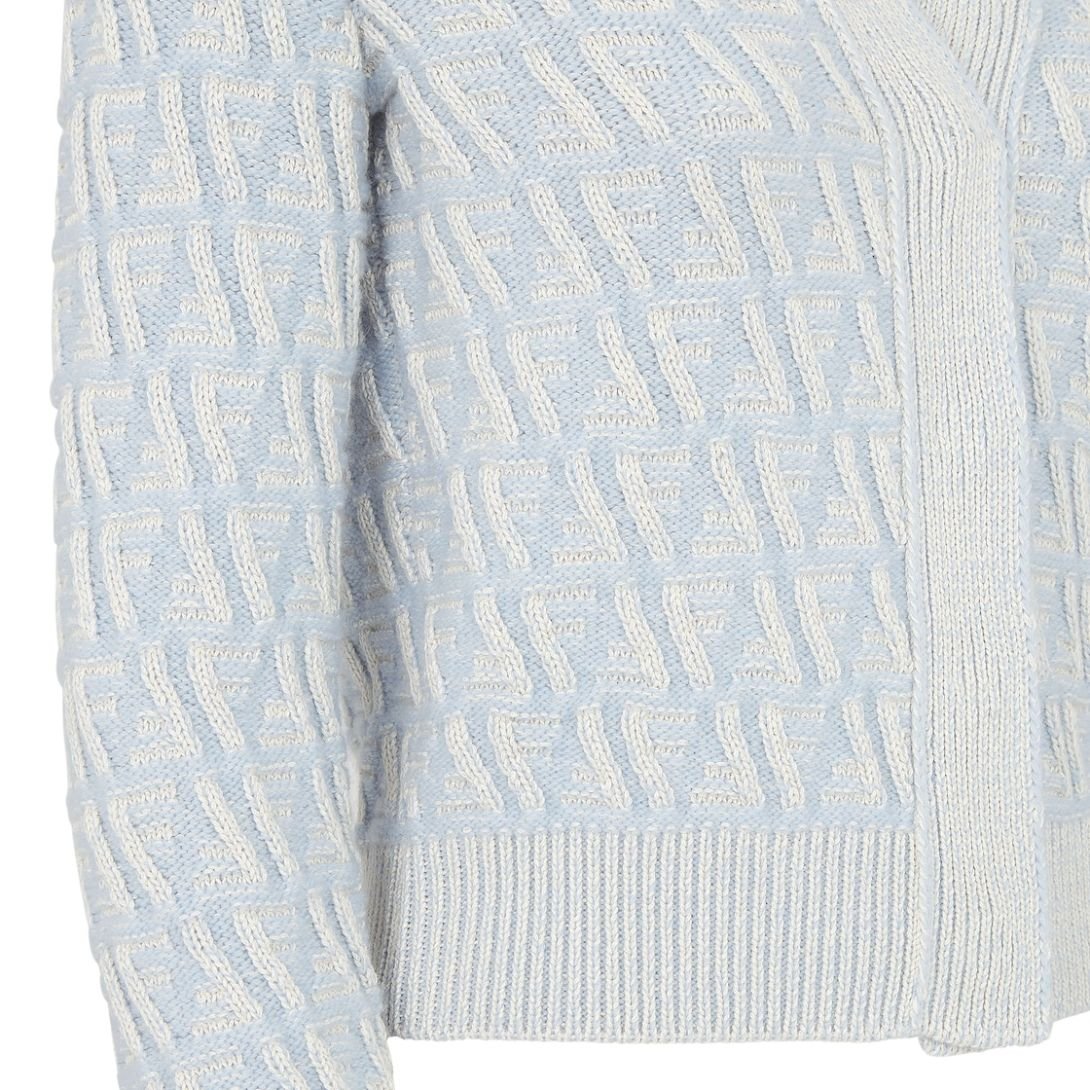 3 FENDI CARDIGAN LIGHT BLUE FF CASHMERE AND WOOL