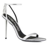 TOM FORD LAMINATED NAPPA LEATHER PADLOCK POINTY NAKED SANDAL SILVER
