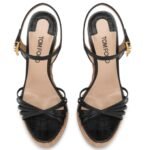 TOM FORD PRINTED LIZARD LEATHER CABANA WEDGE ESPADRILLE BLACK