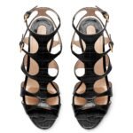 TOM FORD SHINY STAMPED CROCODILE LEATHER PARADIS CAGE SANDAL BLACK