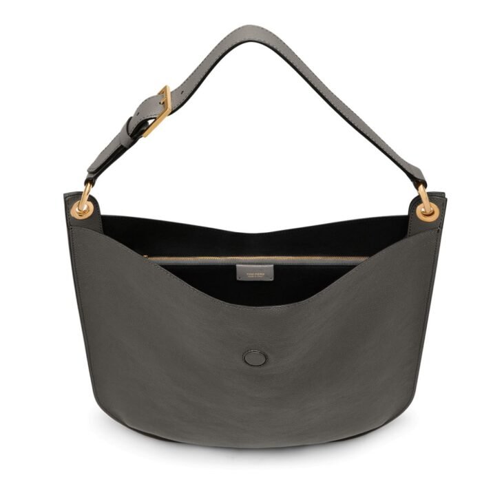 TOM FORD GRAIN LEATHER TARA LARGE CROSSBODY GRAPHITE