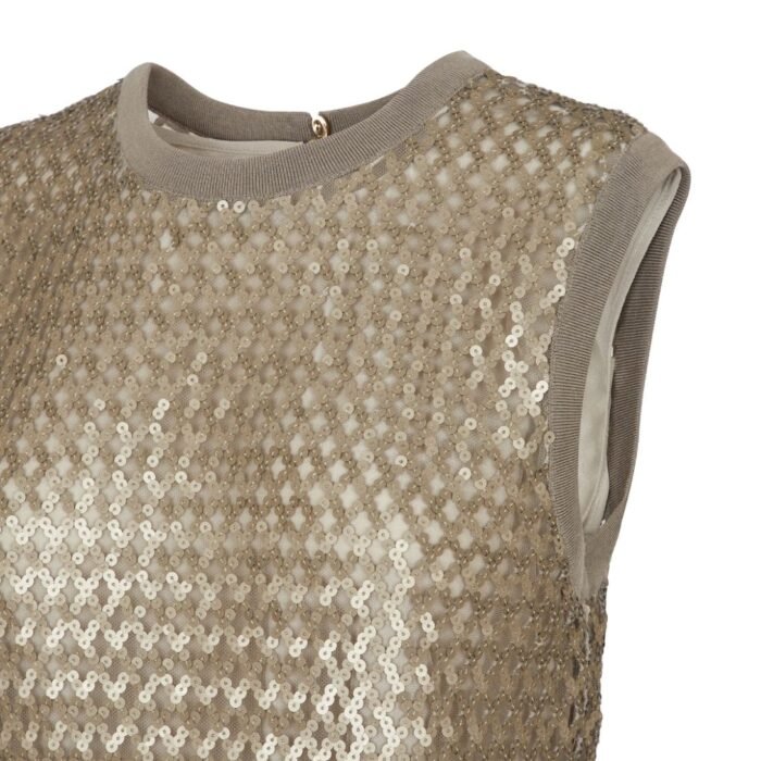 FENDI GOLD-COLORED SEQUIN AND TULLE DRESS